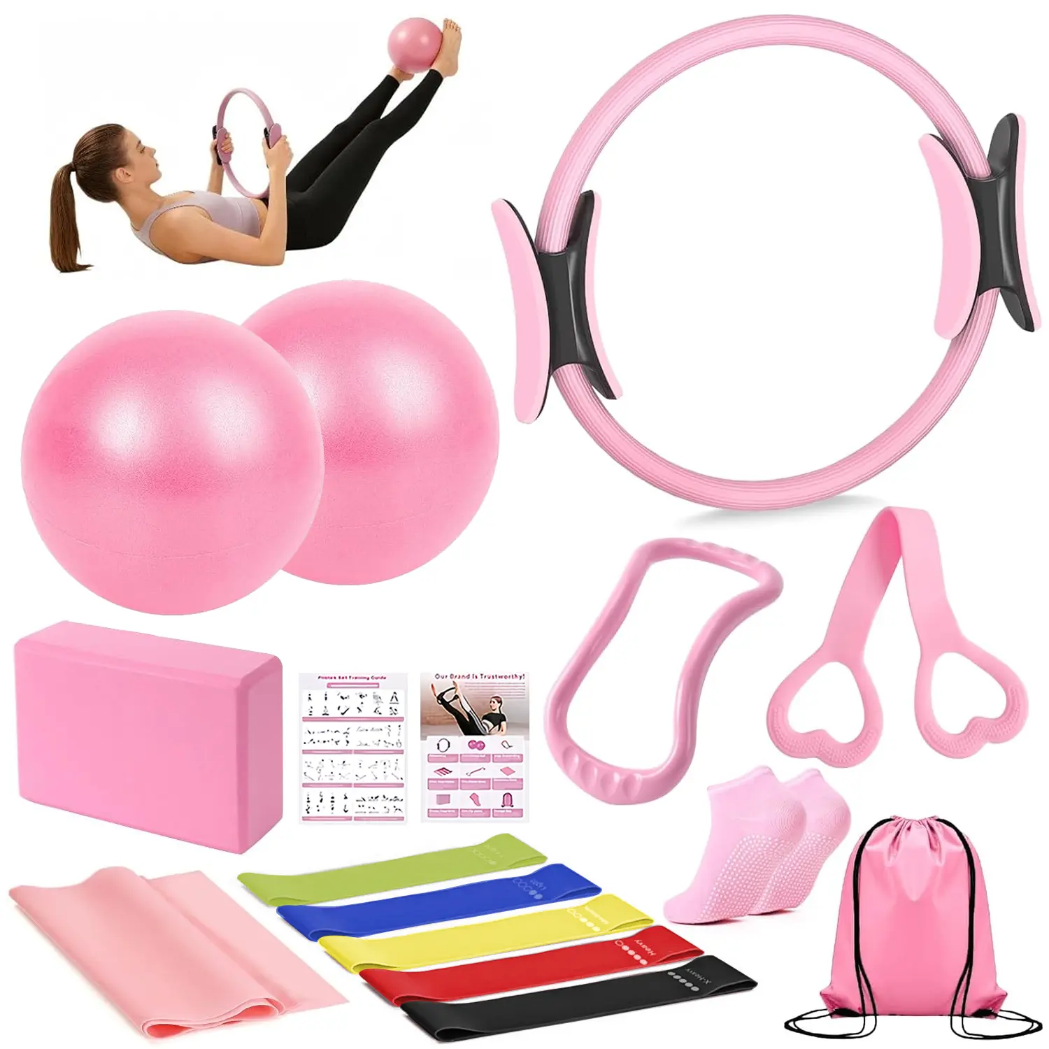 Women's Pilates Ring Set -  Equipment, At  Gym Equipment, Pilates for Beginners Kit with Yoga Ball & Resistance Bands for Core Strength, Full Body Toning TPE Non-Slip floor