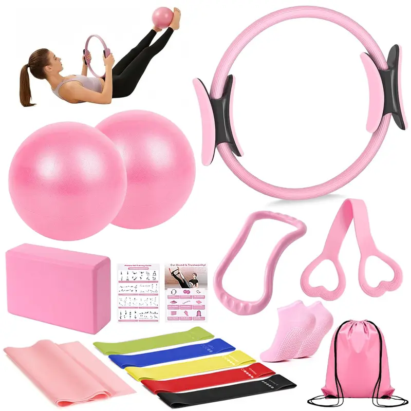 14-PCS Pilates Workout Set for Women, Complete Home Gym Kit with Pilates Ring, Yoga Ball, Resistance Bands & Accessories, Beginner Friendly Equipment for Core, Legs & Full Body Toning