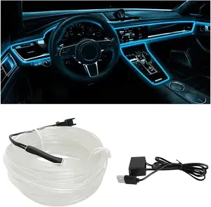 EL Wire Car Interior LED Strips Lights, FT V USB Auto Neon Light Strip, Electroluminescent Vehicle Interior Ambient Lighting Decor Accessories, Universal for RV, SUV, Truck (Blue)