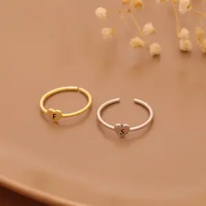 Custom Initial Engraved Ring, Adjustable Letter Jewelry, Minimalist Dainty Personalized Heart Ring
