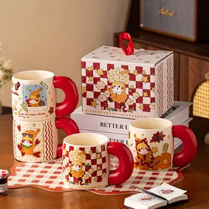 Star Cat Ceramic Mug 620ML, Large Capacity Handle, Cute Popcorn Cat Pattern, Style, Girl Heart Coffee Cup Gift Set