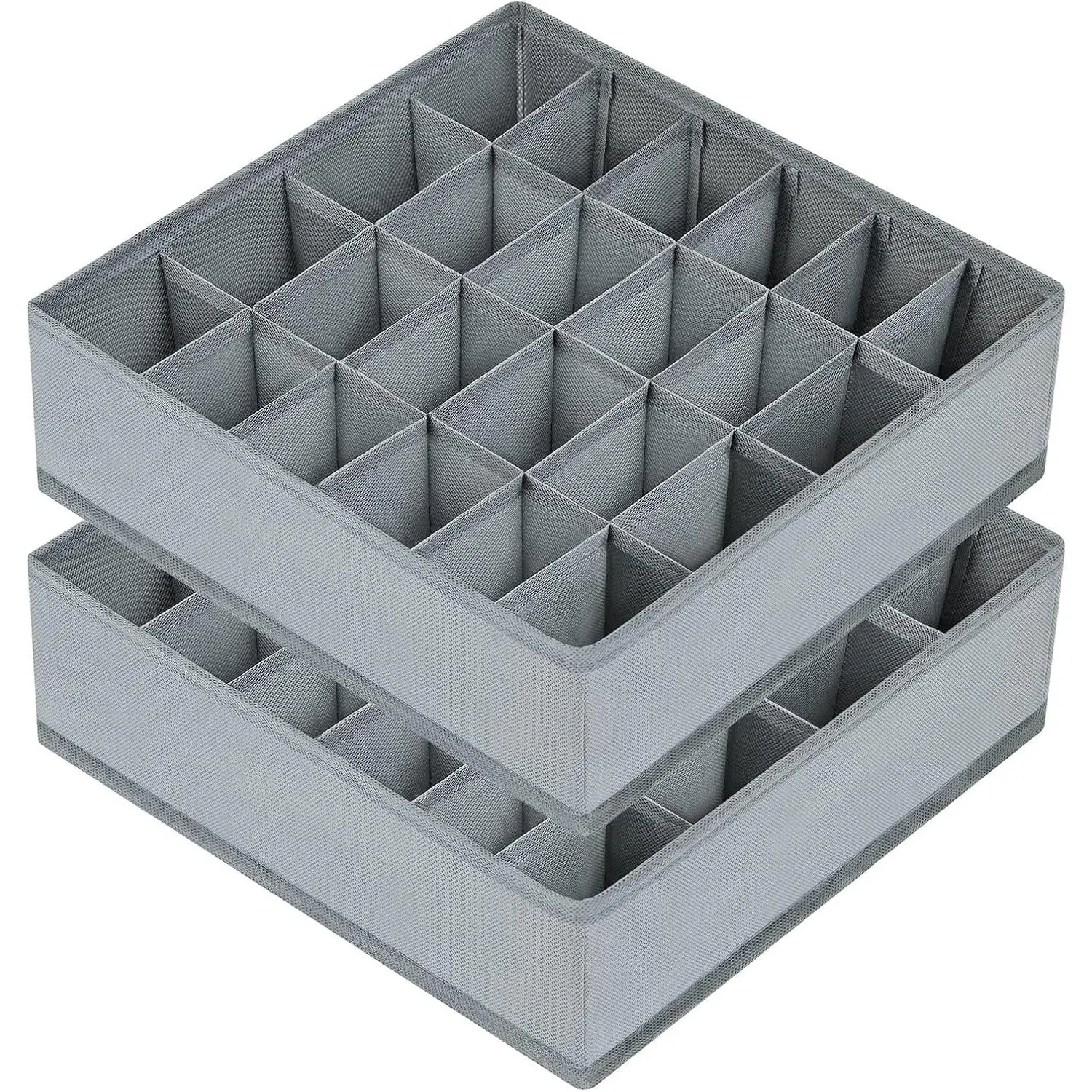 Sock Drawer Organizer Divider 2 Packs Underwear Organizer, 24 Cell Closet Organizers and Storage Organizer Sock Holders Organizers for Storing Socks, Handkerchiefs, Ties, Belts (Grey)