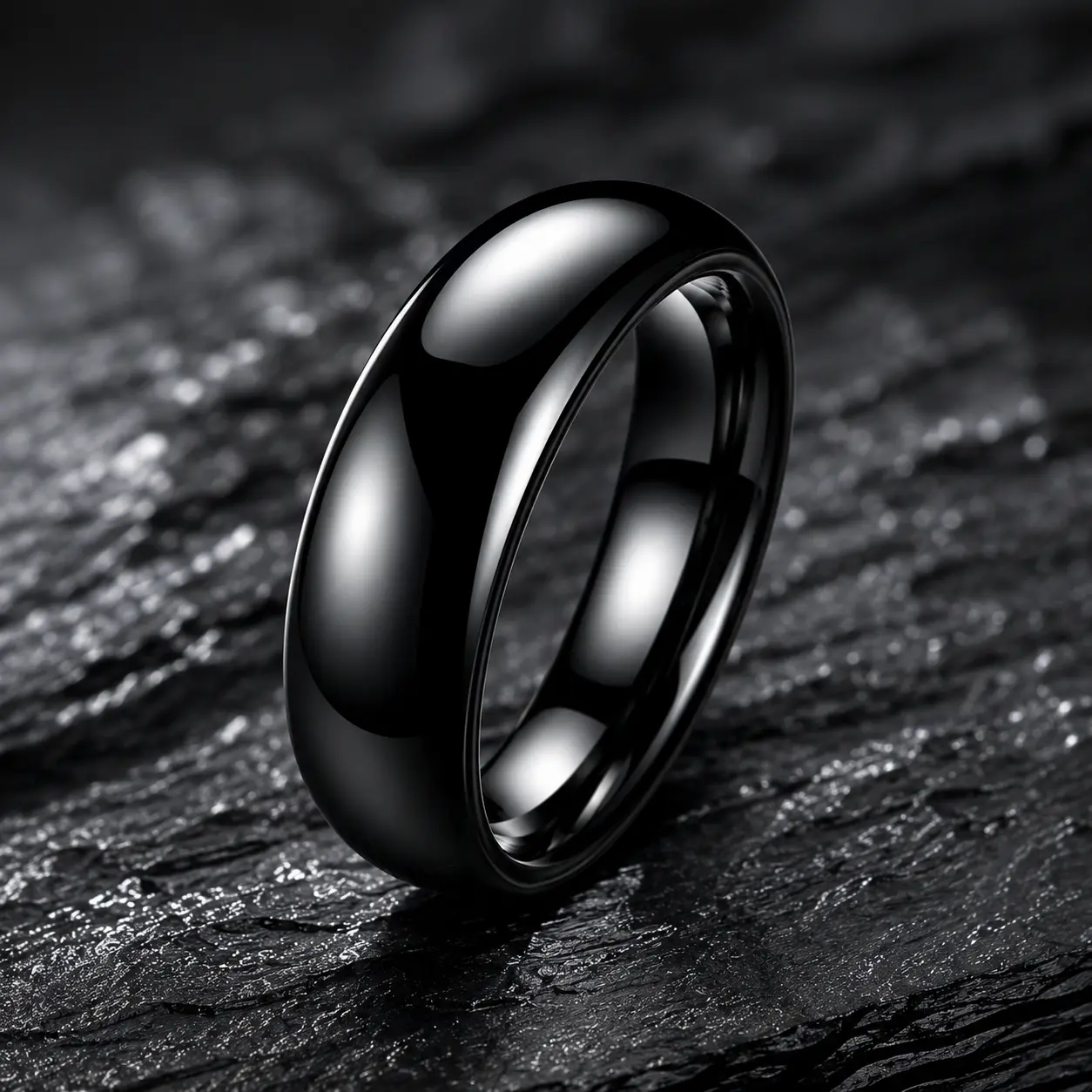 Hoexe Obsidian Ring, Stainless Steel Ring For Men And Women Smooth Fashion Simple Boutique Hand Accessories