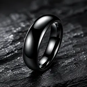 Hoexe Obsidian Ring, Stainless Steel Ring For Men And Women Smooth Fashion Simple Boutique Hand Accessories
