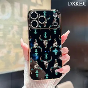 Electroplated Phone Case for iPhone 17 15 Pro Max Air 16 14 Plus 13 12 11 Bohemian Skull Soft TPU Silicone Dirt-proof Easy to Clean Soft Cover Gift