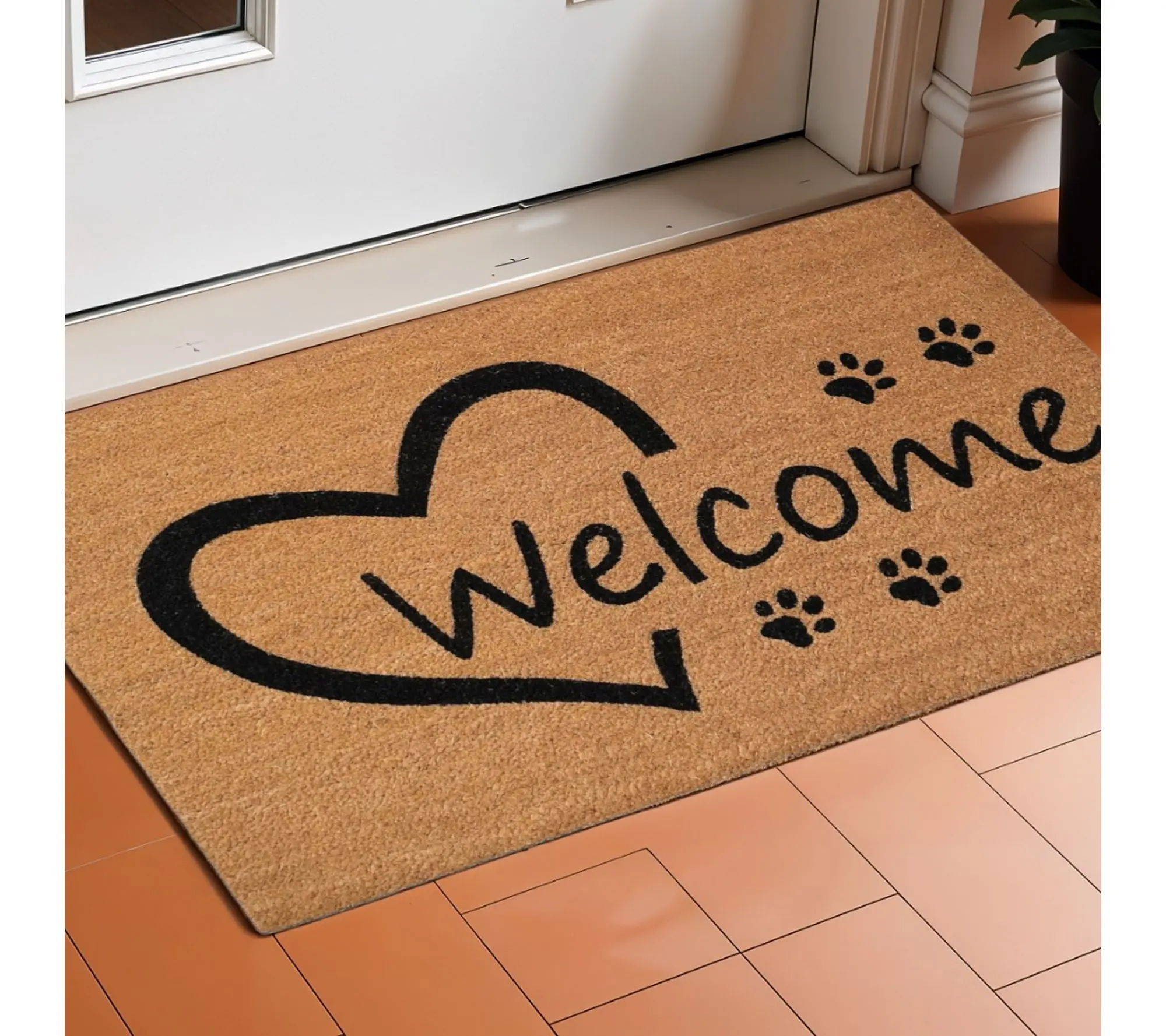 HomeRoots17" X 29" Natural & Black Pawprint Welcome Door Mat HomeRoots17" X 29" Natural & Black Pawprint Welcome Door Mat