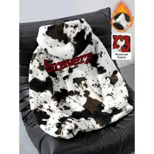 Men’s trendy patchwork faux fur zip hoodie, thick warm padded jacket, drop shoulder design, unique pattern, fall and winter essential