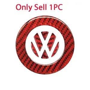 1PCS Red/Black Car Interior Car Steering Wheel Logo Carbon Fiber Sticker Protective Decoration For Volkswagen VW GTI Golf 5 6 7 Mk4 Mk5 Mk6 Polo Passat B5 B6 B7 Scirocco Jetta Tiguan CC Touareg Beetle Rline R Touran Bora