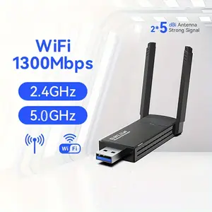 1300mbps Wireless Usb Wifi Adapter for Desktop Pc, Dual Band 2.4g/5g Network Card with Built-in High Gain Antenna, Plug & Play Wifi Dongle with Pre-installed Driver, Compatible with Windows 7/8.1/10/11 System