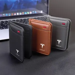 Men's Soft Leather Car Emblem Wallet, Mini Credit Card Holder, Portable Design for Tesla Models & More, Credit Card Organizer, Ideal Gift for Car Enthusiasts