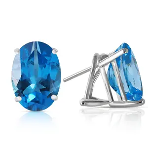 16 CTW 14k Solid White Gold French Clips Earrings Natural Blue Topaz