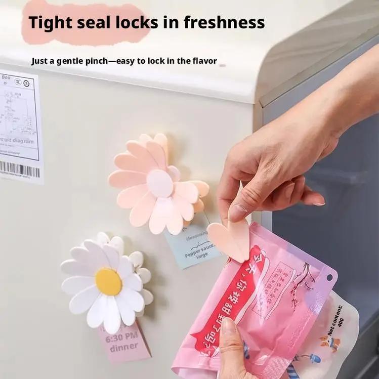 Aesthetic Cherry Blossom Fridge Magnetic Chip Clips| 6 Bag Clips + 1 Magnetic Base| Cute Food Sealing Clips for Snack Bread Pet Food Storage| Fridge Organizer Kitchen Decor Gift