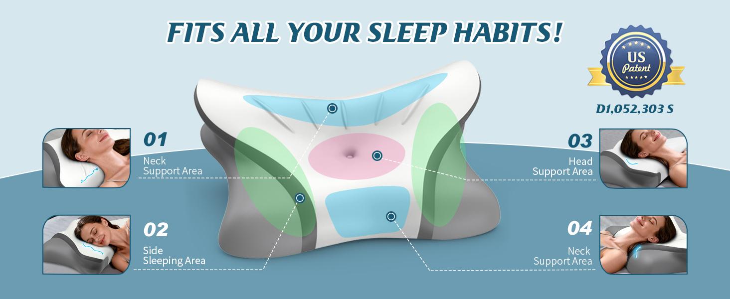 Cervical Neck Pillow for Pain Relief, Bed Pillows for Sleeping, Ergonomic Cooling Pillow, Orthopedic Contour Pillow for Side Back Stomach Sleepers,Neck Support Memory Foam Pillows with Pillow Covers