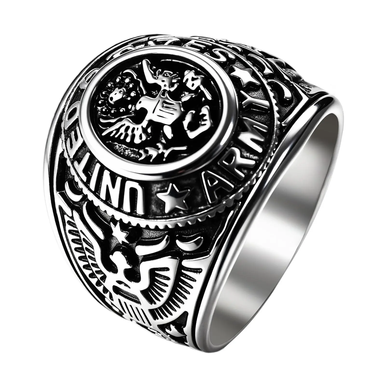 OIDEA Men's Stainless Steel American Eagle Signet Ring, Patriotic Non-Tarnish Statement Jewelry, Father's Day Gift, July 4Th, Retirement Gift, Bold Emblem, Silver-Tone, Freedom-Loving, Uniformed Heroes