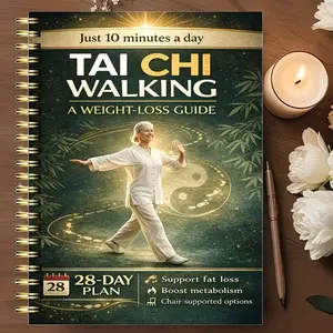Tai Chi Walking Weight Loss Method for Seniors, 28-Day Sequential Exercise Plan with Chair Aid, Joint-Friendly Low Intensity Workout, Guided Journal