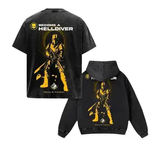 Helldivers 2 Hoodie & T-Shirt Washed Oversize Unisex, Streetwear Double Printed Game Merch Gift For Fan
