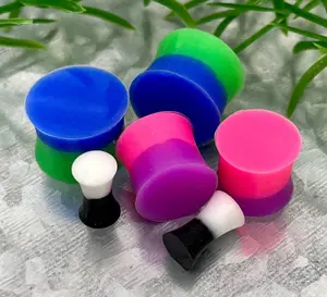 PAIR Dual Color Silicone Plugs Earlets Gauges Tunnels Body Jewelry