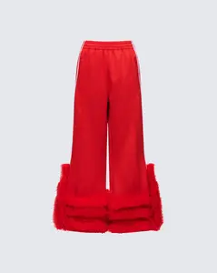 Romilda Red Mesh Ruffle Sweatpant