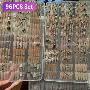 96pcs Wearable Nail Tips Set, High-Quality Glossy French Manicure, French Tip Nails, Perfect for Valentine's Day, Includes Tool Kit & Mini File