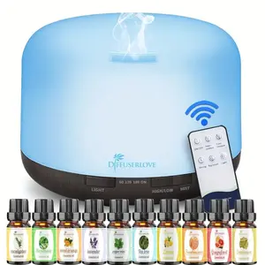 Essential Oil Diffuser 16.91oz with 10 Essential Oils, Aromatherapy Diffuser Sprayer, 7 Color LED Light Diffuser for Home Office Bedroom (Size: 6.7" L X 6.7" W X 4.7" H), Home Aromatherapy Lamps