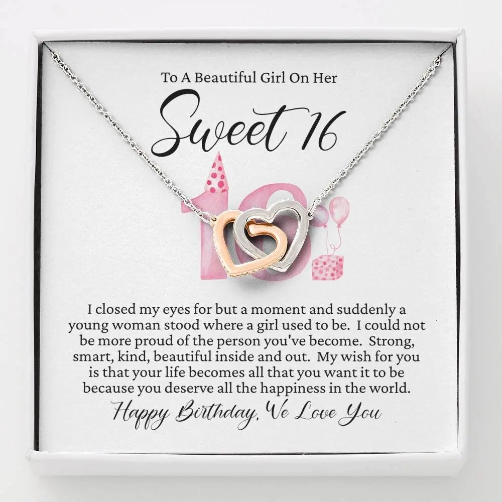 Sweet 16 Gift - 16th Birthday Necklace with Heart Pendant, Ideal for Teen Girls, Christmas Gift Idea, Happy 16th Birthday Message Card