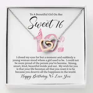 Sweet 16 Gift - 16th Birthday Necklace with Heart Pendant, Ideal for Teen Girls, Christmas Gift Idea, Happy 16th Birthday Message Card