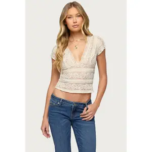 Avalee Sheer Lace V Neck Top Avalee Sheer Lace V Neck Top