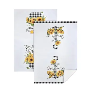 2Pcs Sunflower Kitchen Guest Towels, Rustic Blue Wood Hello & White Sunshine Anchor Decorative Hand Towels, Ultra Absorbent Dish Cloths for Farmhouse Home Decor, 16x24 Inch