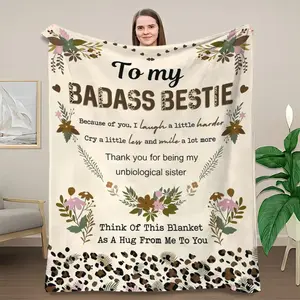 Sister BFF Best Friend Gift Flannel Blanket, Friendship Quote Throw for Bedroom Sofa Couch, Soft Warm Family Room Decor Cover, Cozy Nap Blanket, Bestie Keepsake Accent, Birthday Christmas Gift for Sister and Bestie