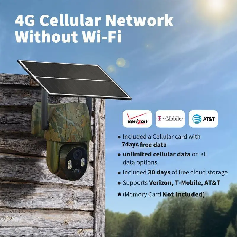 Wireless Solar Security Camera with Solar Panel - 1 Pc, 2000P FHD 360-Degree, Rechargeable, Digital Memory SD Card Compatible, PIR Motion Sensor Detection, Color Night Vision, 2-Way Talk, IP66 Waterproof, WiFi CCTV IP Cam, Spotlight, Manufacturer Warranty