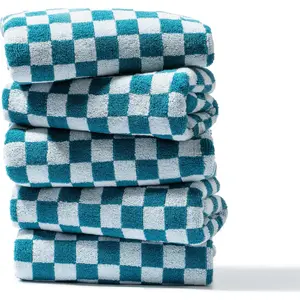 Hand Towels 5 Pack -   Towels Soft, Absorbent, and Decorative Checkered Design for Bathroom, Kitchen, Gym, and  - 13 x 29 Inches for Any Occasion (Blue)