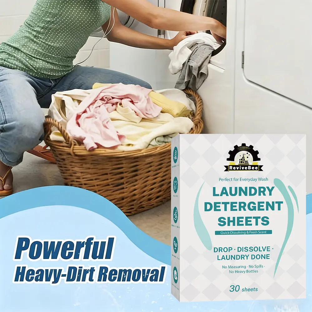 Laundry Bubble Sheets for Washing Machines - Pre-Measured, Tough Stain Removal, Odor Elimination, Ideal for Daily Washing, 30 Sheets per Box
