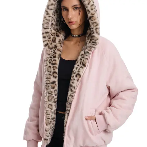 FDR Oversized Faux Suede Cozy Jacket with Cat Ears & Leopard Print Soft Warm Faux Fur Lining Unisex  Womenswear Sweatshirts Fall Fashion Coat Winter Outfits