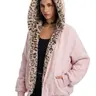 FDR Oversized Faux Suede Cozy Jacket with Cat Ears & Leopard Print Soft Warm Faux Fur Lining Unisex Womenswear Sweatshirts Fall Fashion Coat Winter Outfits