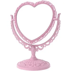 Heart-Shaped Double-Sided Cosmetic Mirror – Rotatable, Lightweight Plastic Vanity Mirror for Bathroom & Bedroom