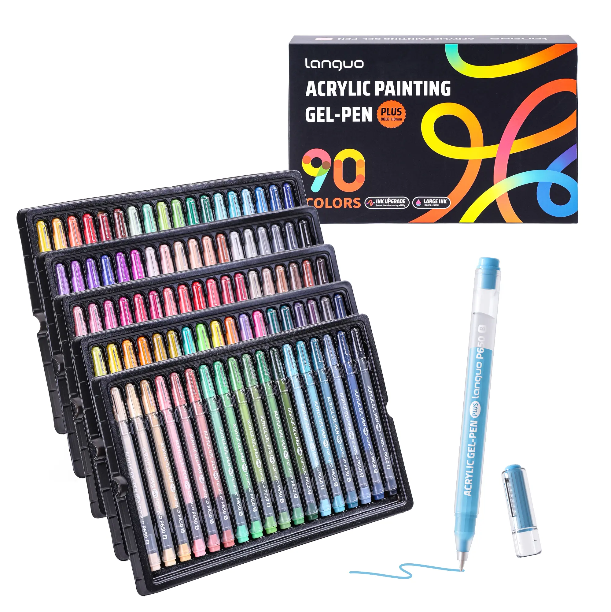 Languo Acrylic Markers - 1mm Precise Tip 90 Colors Acrylic Gel Pens, Artist Supplies for Art Crafts, DIY Projects, Office Stationery