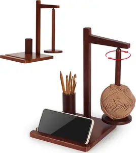 Wooden Yarn Holder and Spinner for Crochet and Knitting,Magnetic Yarn Holder Rack Stand with 360° Rotation,Phone Stand,Crochet Hook Storage,Ideal Gift for Knitting Lovers,Women,Mom,Grandma