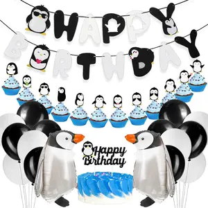48 Pcs Penguin Birthday Party Decoration Includes Happy Birthday Penguin Banner Walking Balloons Cake Topper Latex Balloons Party Supplies For Winter Baby Shower