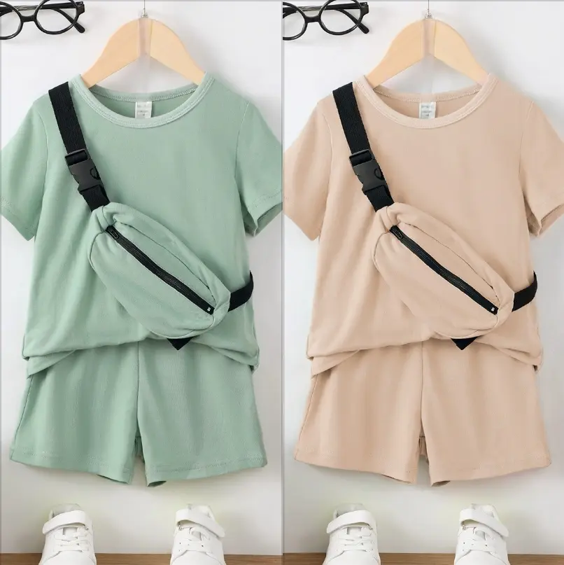 Ready Stock 4-7Y Boys Summer Clothes Boys OOTD Solid Color Shirt Elatsic With Satchel 3Pcs Outfits 112211308