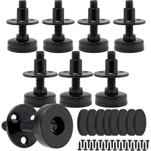 Furniture Leveling Feet Adjustable Screw-on Leg Levelers for Desk Chair Cabinet Dresser Bench Round T-Nut Kit 3/8”-16 Thread 8 Pack Black