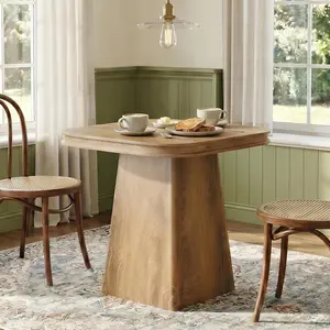 Vividwood Square Dining Table for 2-4, 31.5-Inch Small Kitchen Table with Sturdy Pedestal Base, Farmhouse Wood Dinner Table for Dining Room, Living Room, Kitchen (Natural)