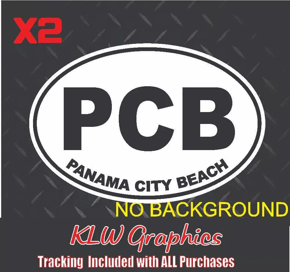 Panama City Beach Florida PCB Oval Black White Full Color Vinyl Decal Bumper Sticker Helmet Euro Oval USA FL Vacation