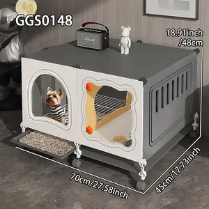 Large Indoor Space Dog House with Toilet, Litter Box Enclosure, Home Use Rabbit Villa, Cat Cage with Tray, Pet Shelter for Dogs and Rabbits