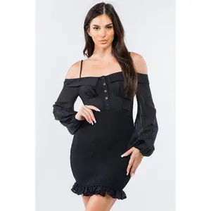 Black Shirred Bodycon Dress