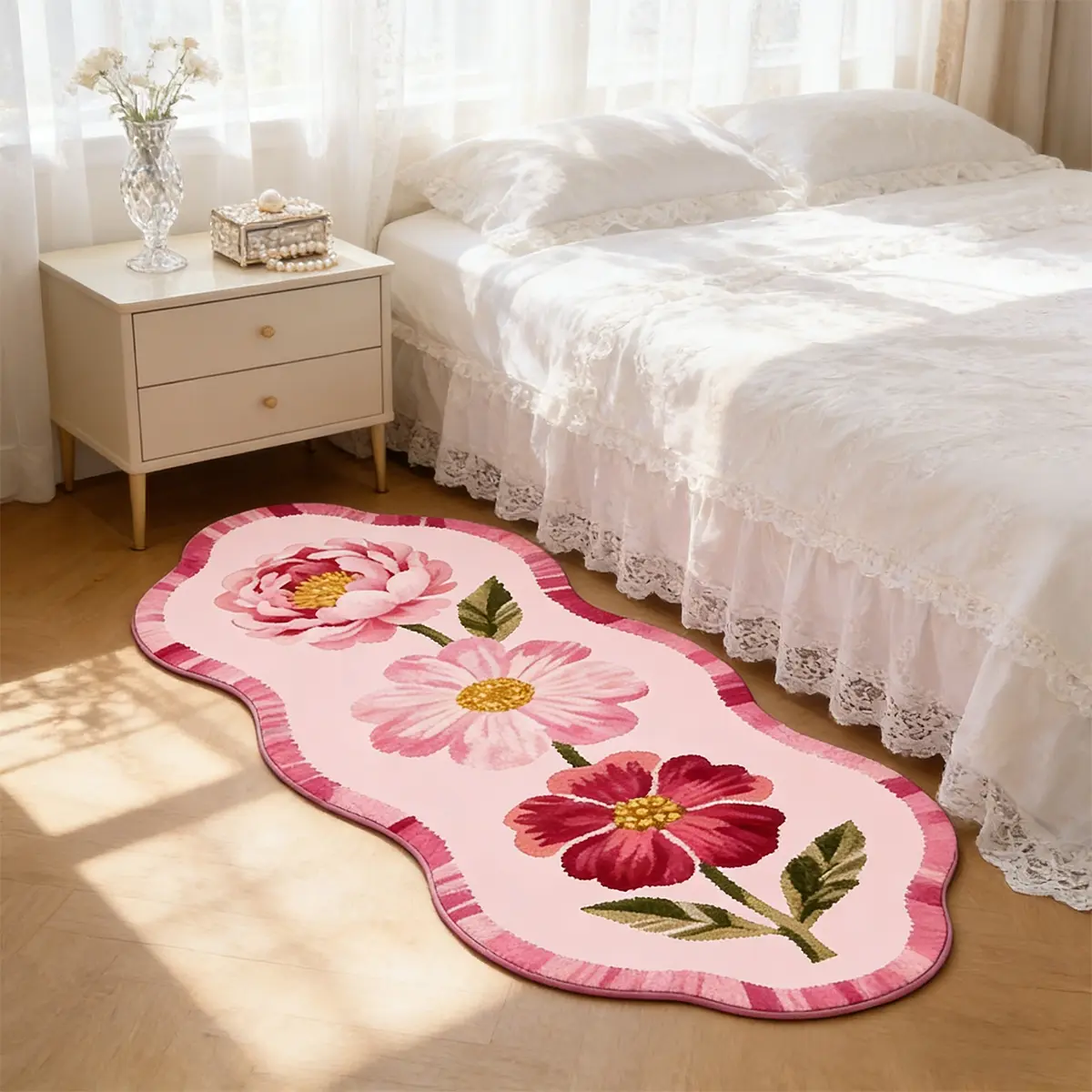 Modern Floral Carpet Rug, Soft Comfortable Plush Mat, Bedroom Bedside Long Strip Rug, Room Decoration, Decorative Rug, Home Decor Rug, Living Room Hallway Bathroom Closet, Floral Area Rugs, Flower Rug