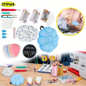 [Hand Tools Kits] 221 Pcs Sewing Pin Cushion Kit,Including Wrist Pin Cushions for Sewing,Needle Cushion with 150Pcs Sewing Pins,50Pcs Sewing Needles,10Pcs Tailors Chalks,Seam Rippers,Scissors,and Tape Measure