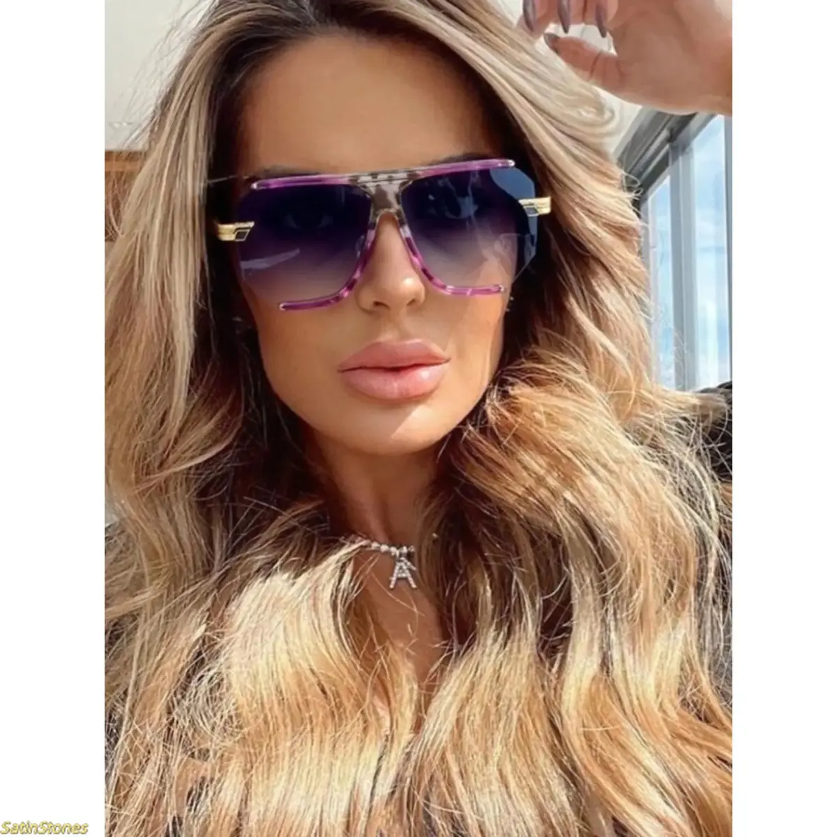 Women's Classic Aviator Sunglasses 2026 - Black Gold, Trending Bi-Beam Semi-Rimless Square Frame, Metallic Finish, Unique Metal Temples, Blue Light Blocking Lenses, Natural Material, Unisex Fashion Eyewear Accessory
