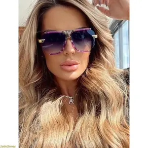 2026 Hot Fashion Bi-Beam Aviator Women's Sunglasses, Square Semi-Rimless Frame, Metallic Finish, Unique Metal Temples, Blue Light Blocking Lenses, Natural Material, Stylish Everyday Accessory,summervibes