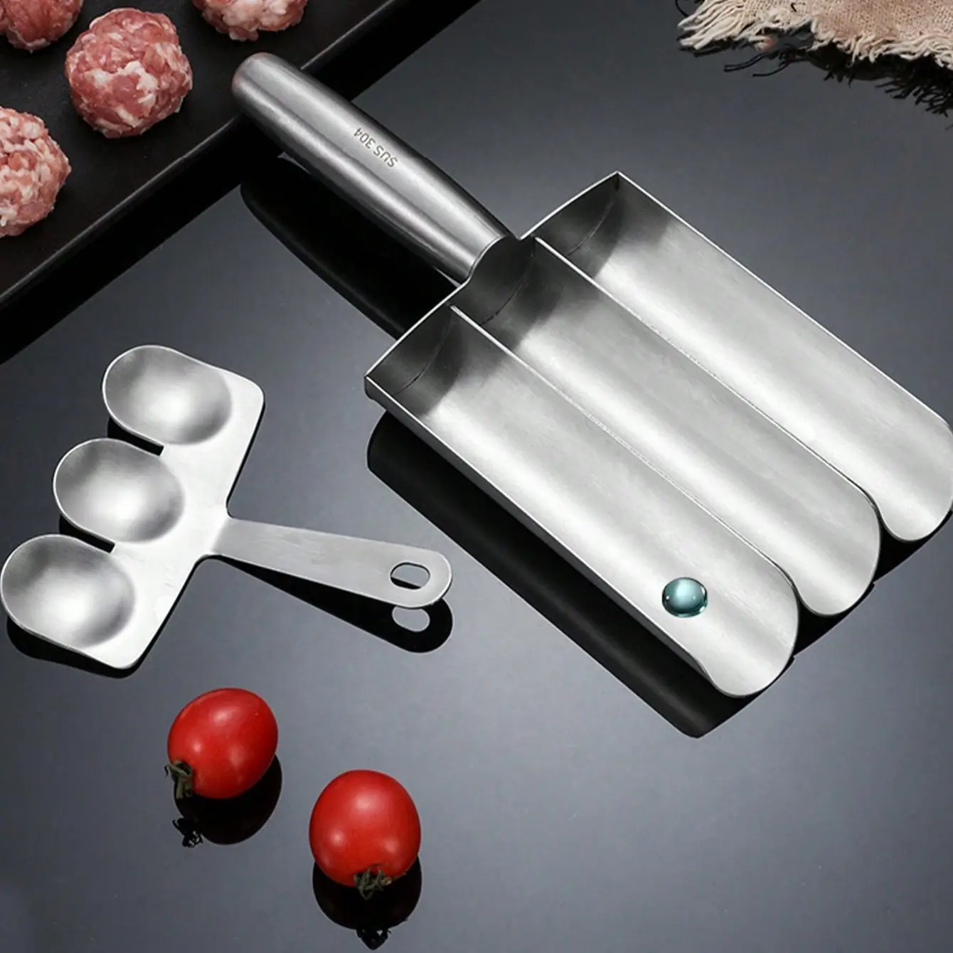 Stainless Steel 3-In-1 Meatball Maker Machine - Home Kitchen Utensil, Space-Saving Storage Tool, Easy-To-Use, Durable for Meatball Lovers