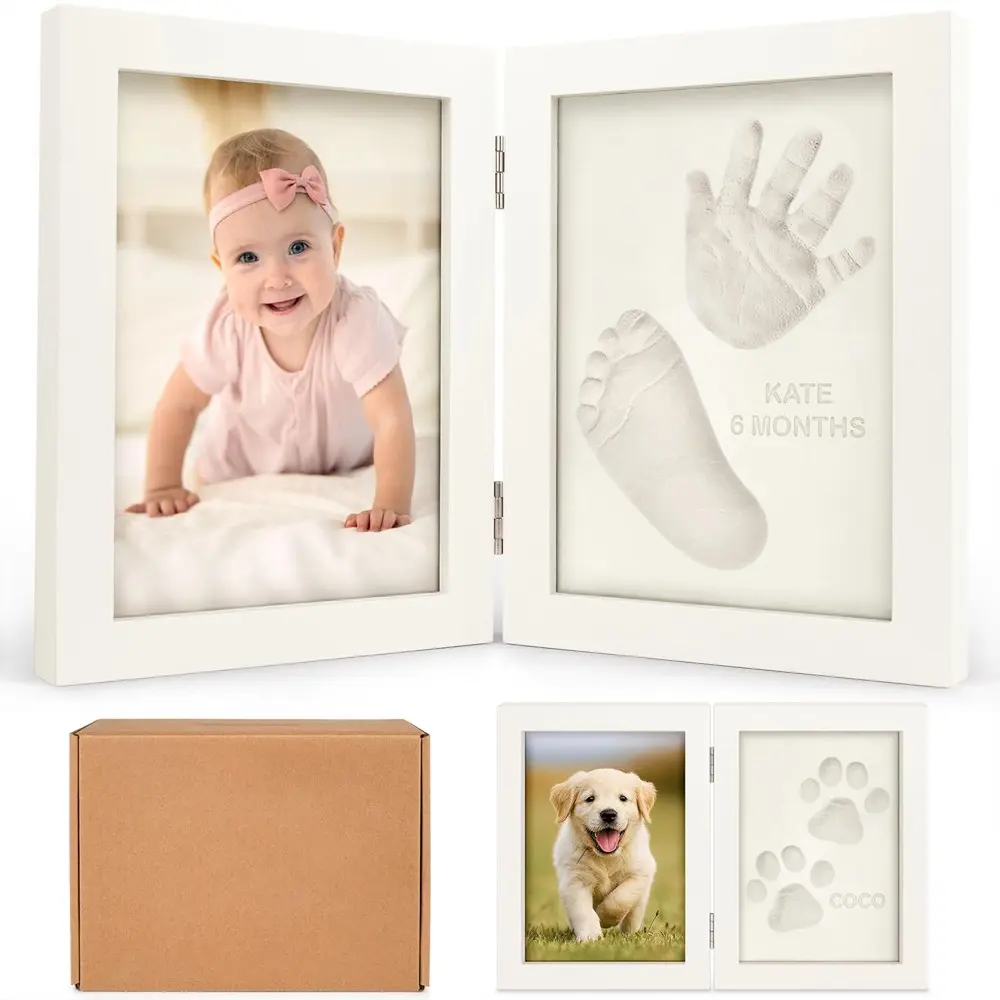 Baby Hand Foot Clay Frame Kit, Newborn Infant DIY Photo Display Stand, Safe Non-Toxic Memorial Gift, Perfect Holiday Present, 1pc Foldable Picture Frame